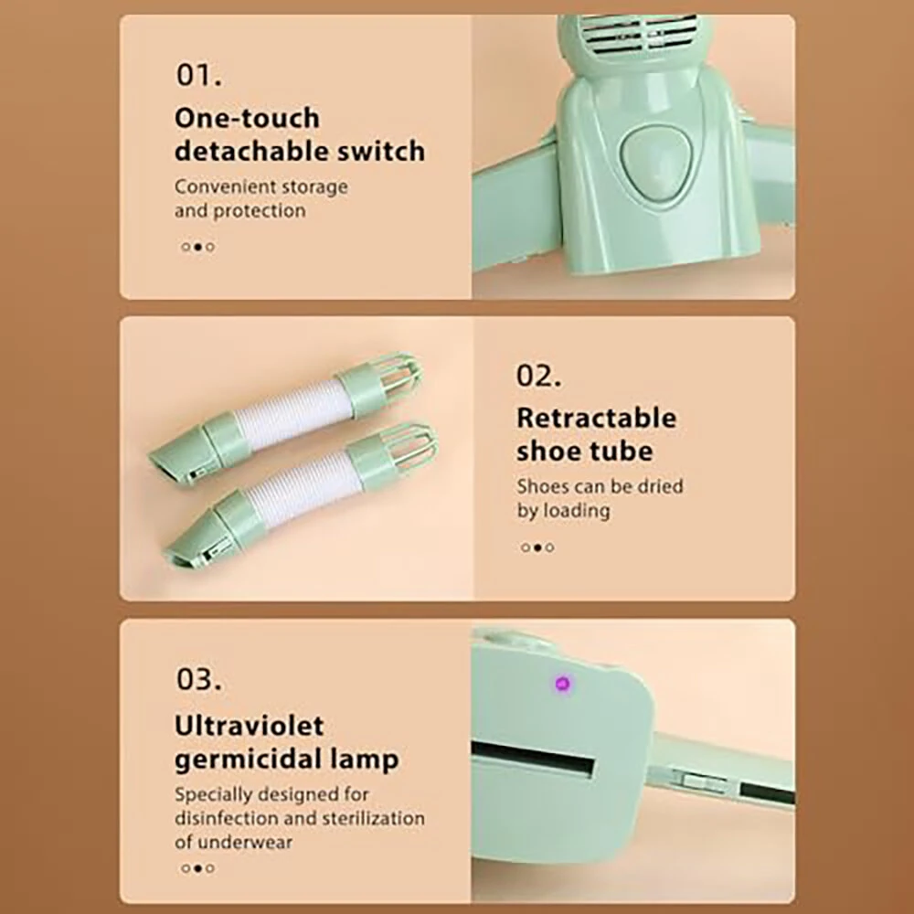 (image for) 150W Portable Drying Clothes Hanger Shoe Dryer Smart Home Small Dryer Warm Air Clothes Dryer for Home Business Trip