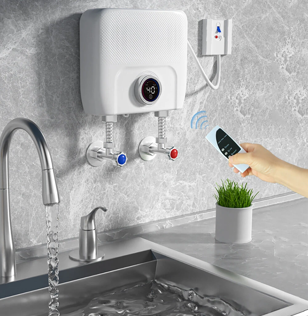 (image for) 4000W / 6500W Instantaneous Water Heater Knob Wall Mounted Electric Heaters Variable Frequency Instant Knob Electric Water Heater for Bathroom Shower Kitchen